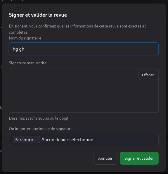 Modale Signer et valider avec zone de signature manuscrite